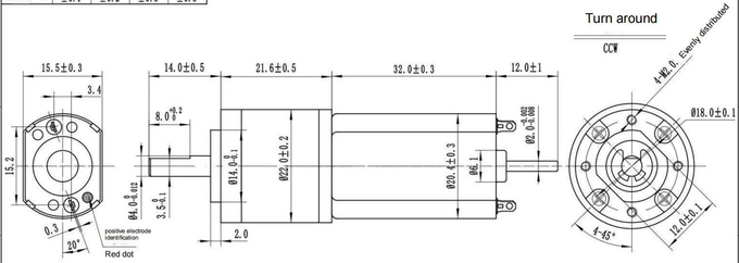 Мотор 24V 59 Rpm 0.05A 22mm щеточного устройства DC NEMA 8 малошумный 0